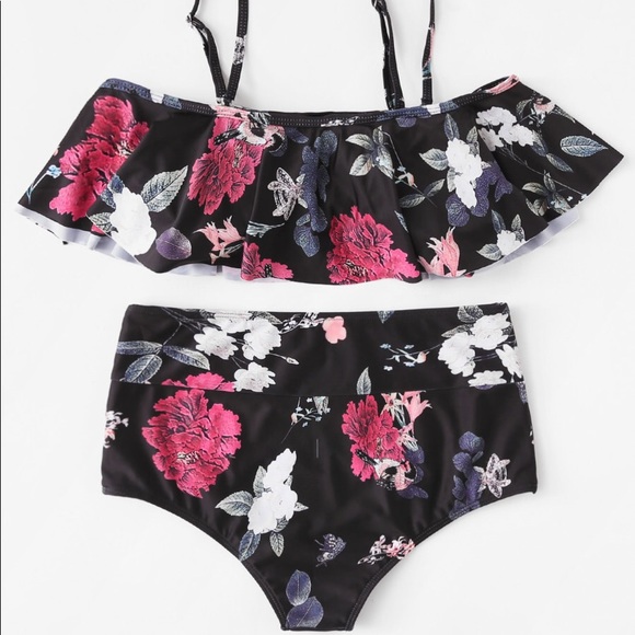 🆕Floral Bardot ruffle high waist bikini - Picture 4 of 6